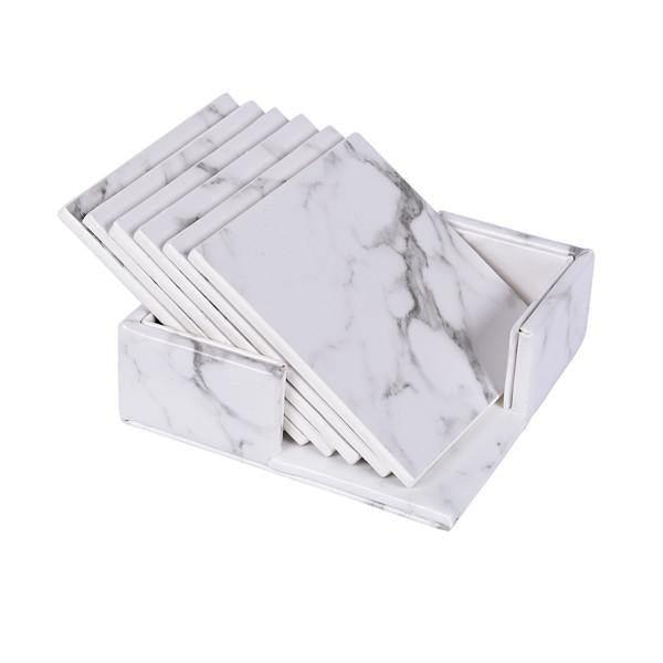 Lisslune | Coastline Vegan Leather Coaster Set | Marble Look | Stylish Protection for Surfaces