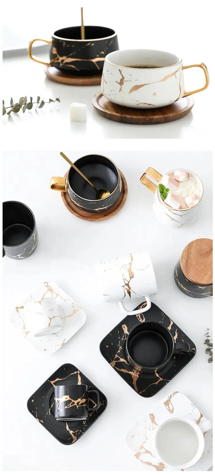 Lisslune | Marble Pattern Coffee Mug with Gold Decoration