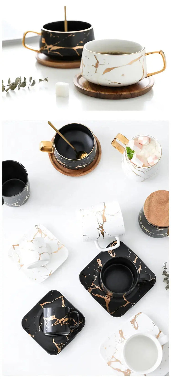 Lisslune | Marble Pattern Coffee Mug with Gold Decoration