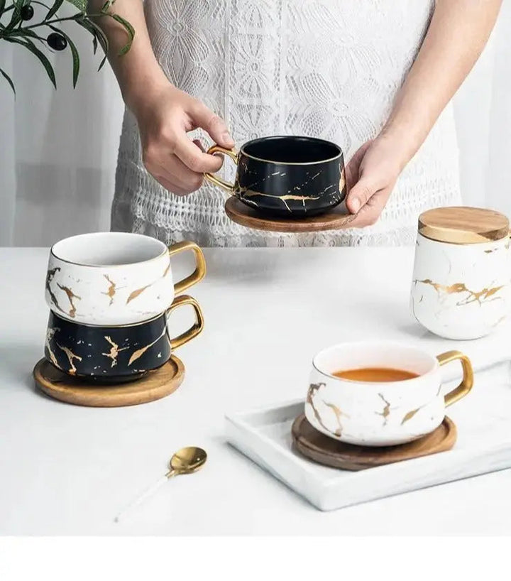 Lisslune | Marble Pattern Coffee Mug with Gold Decoration