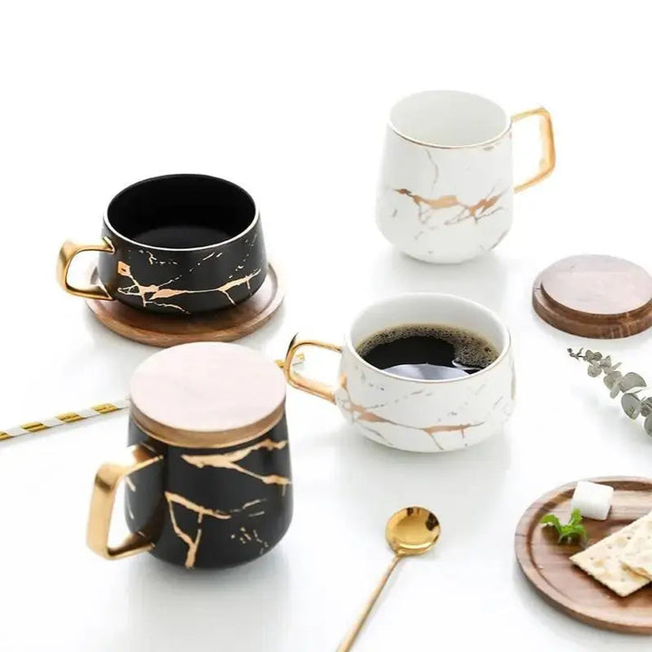 Lisslune | Marble Pattern Coffee Mug with Gold Decoration