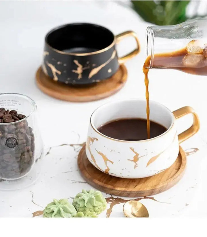 Lisslune | Marble Pattern Coffee Mug with Gold Decoration