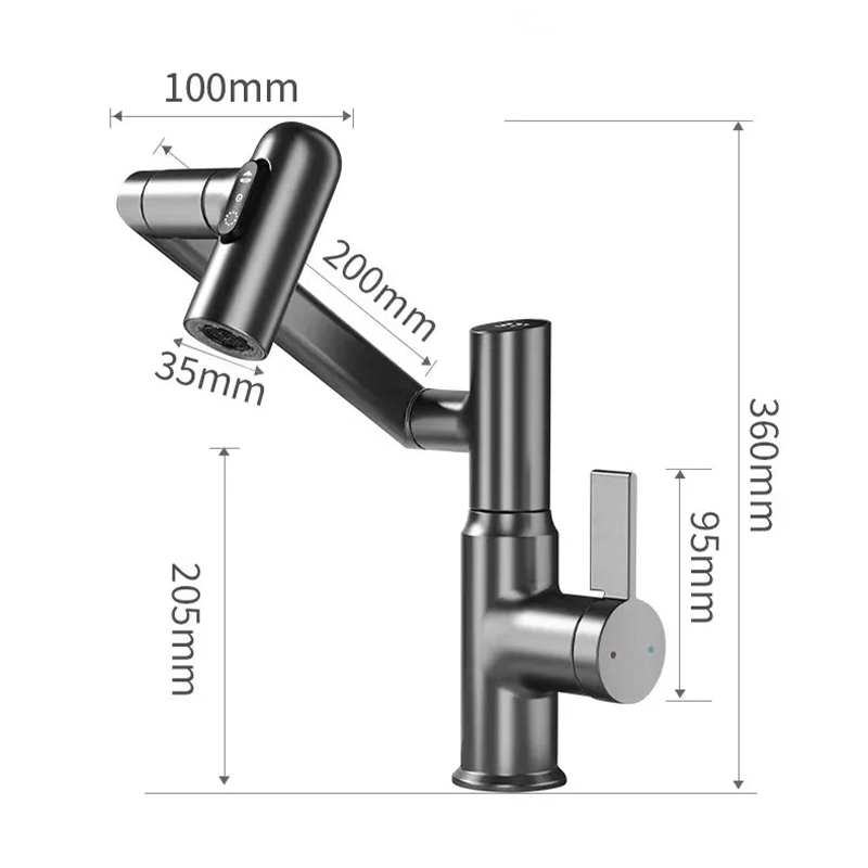 Lisslune | LustraFlow 360° Smart Fixture | Modern Kitchen and Bath Mixer with LED Temperature Display