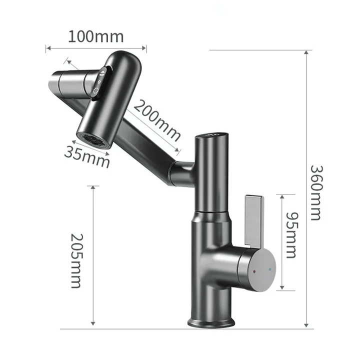 Lisslune | LustraFlow 360° Smart Fixture | Modern Kitchen and Bath Mixer with LED Temperature Display