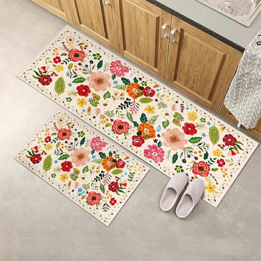 Lisslune | Meadow Boho Floral Kitchen Mat Set