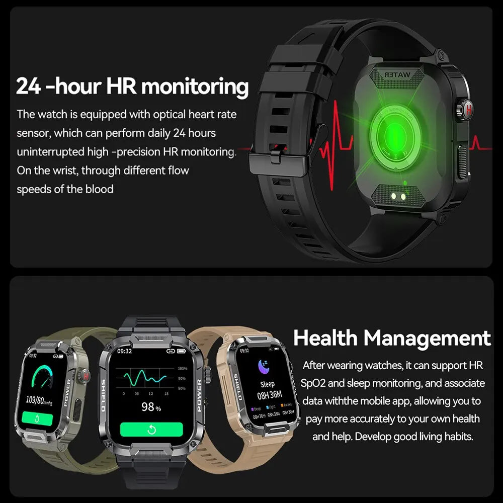 Lisslune | HUGH | Outdoor Military Slim Watch Men | Bluetooth, IP68 Waterproof Fitness Smartwatch