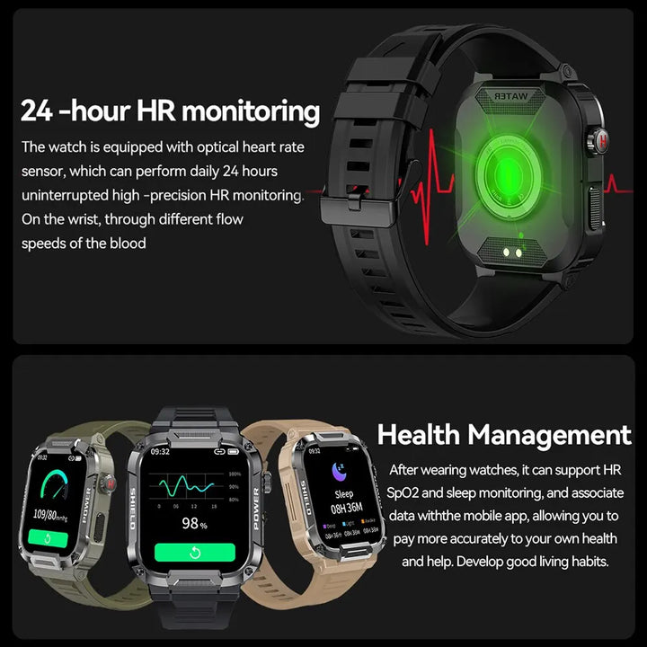 Lisslune | HUGH | Outdoor Military Slim Watch Men | Bluetooth, IP68 Waterproof Fitness Smartwatch