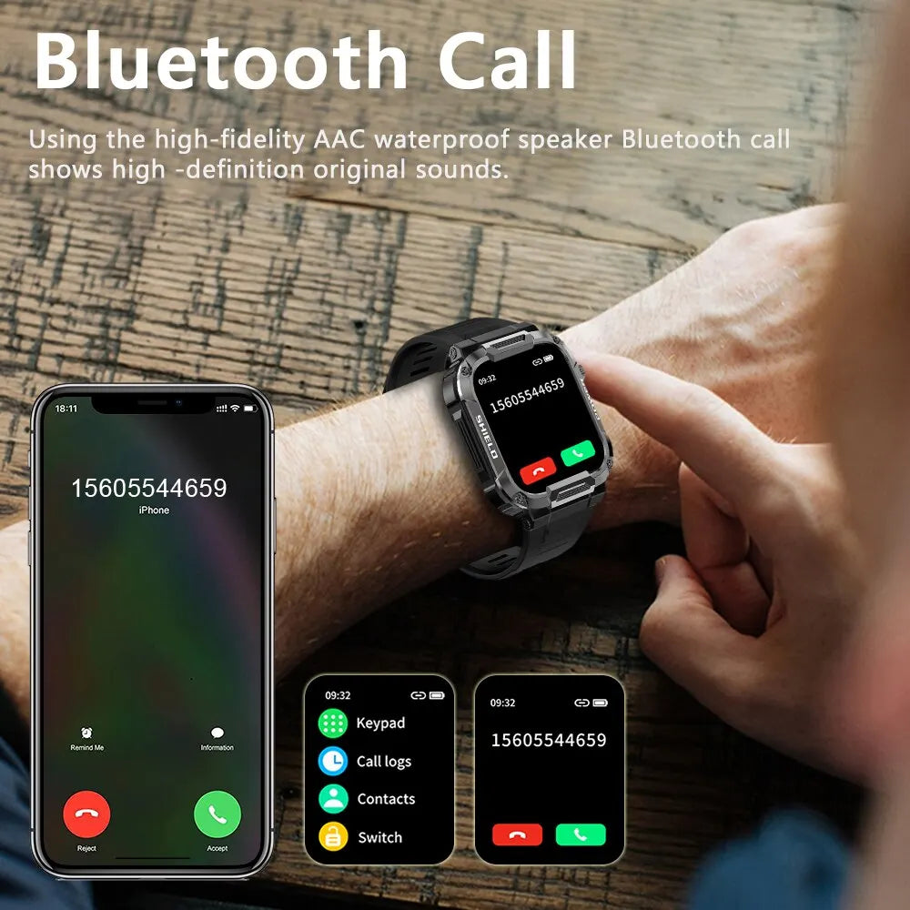 Lisslune | HUGH | Outdoor Military Slim Watch Men | Bluetooth, IP68 Waterproof Fitness Smartwatch