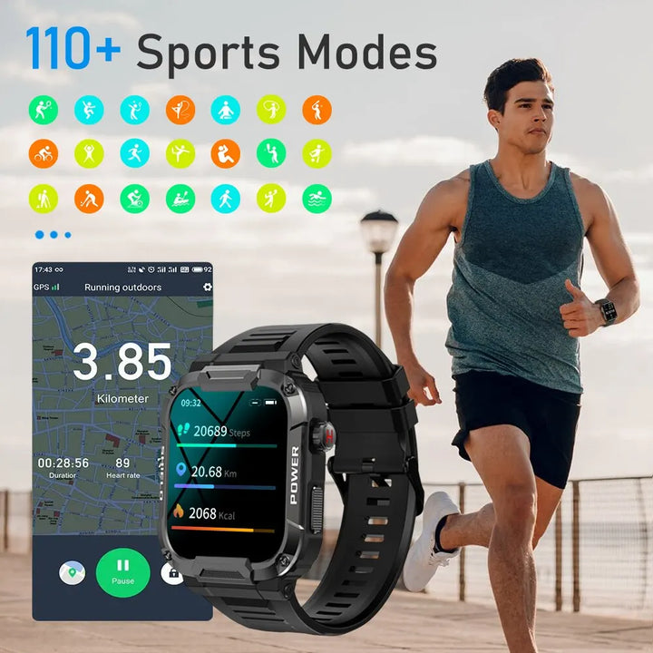Lisslune | HUGH | Outdoor Military Slim Watch Men | Bluetooth, IP68 Waterproof Fitness Smartwatch