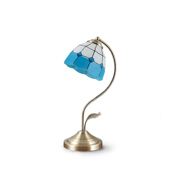 Lisslune | LuxePetal – White and Blue Glass Floral Table Lamp in Gold