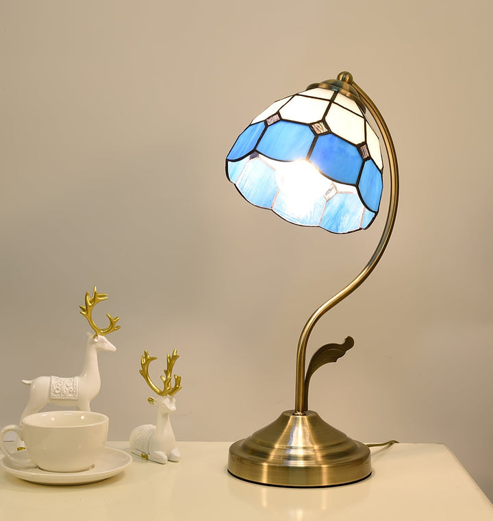 Lisslune | LuxePetal – White and Blue Glass Floral Table Lamp in Gold