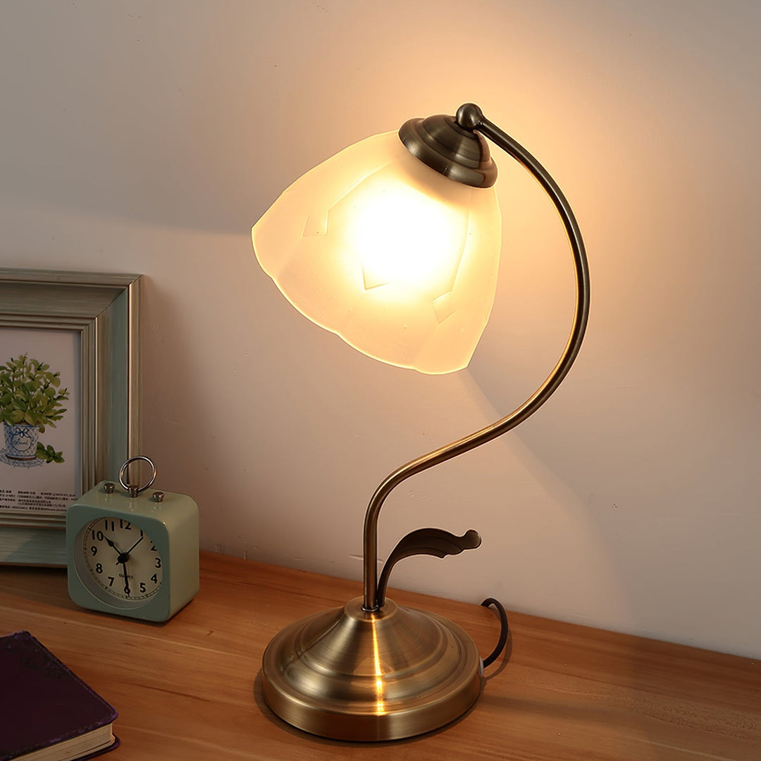 Lisslune | LuxePetal – White and Blue Glass Floral Table Lamp in Gold