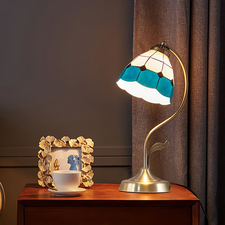 Lisslune | LuxePetal – White and Blue Glass Floral Table Lamp in Gold
