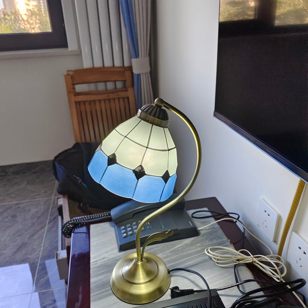 Lisslune | LuxePetal – White and Blue Glass Floral Table Lamp in Gold