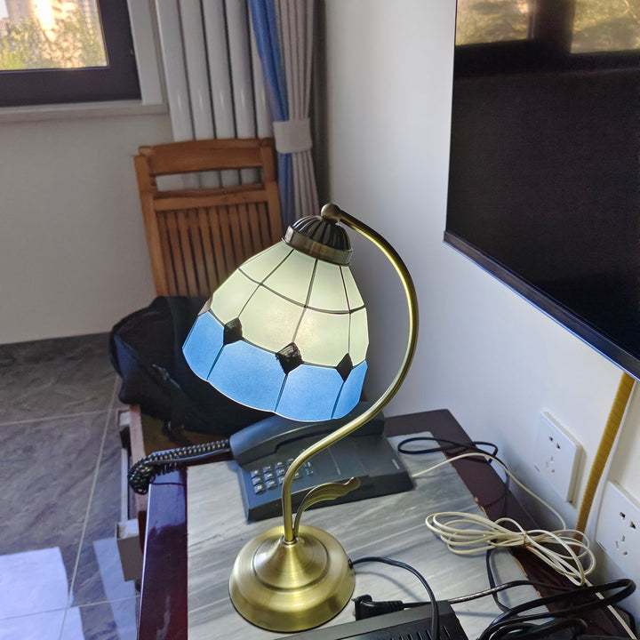 Lisslune | LuxePetal – White and Blue Glass Floral Table Lamp in Gold