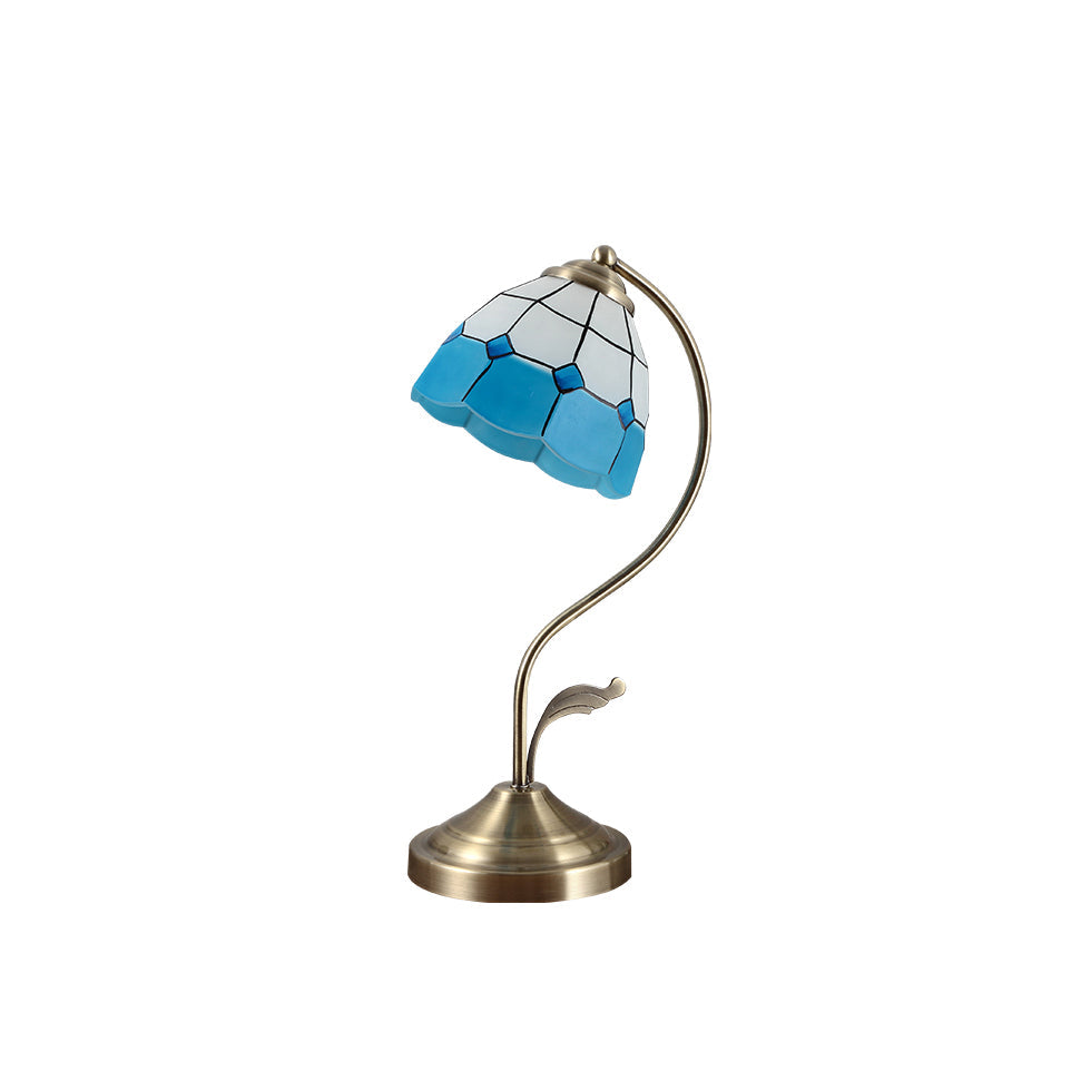Lisslune | LuxePetal – White and Blue Glass Floral Table Lamp in Gold