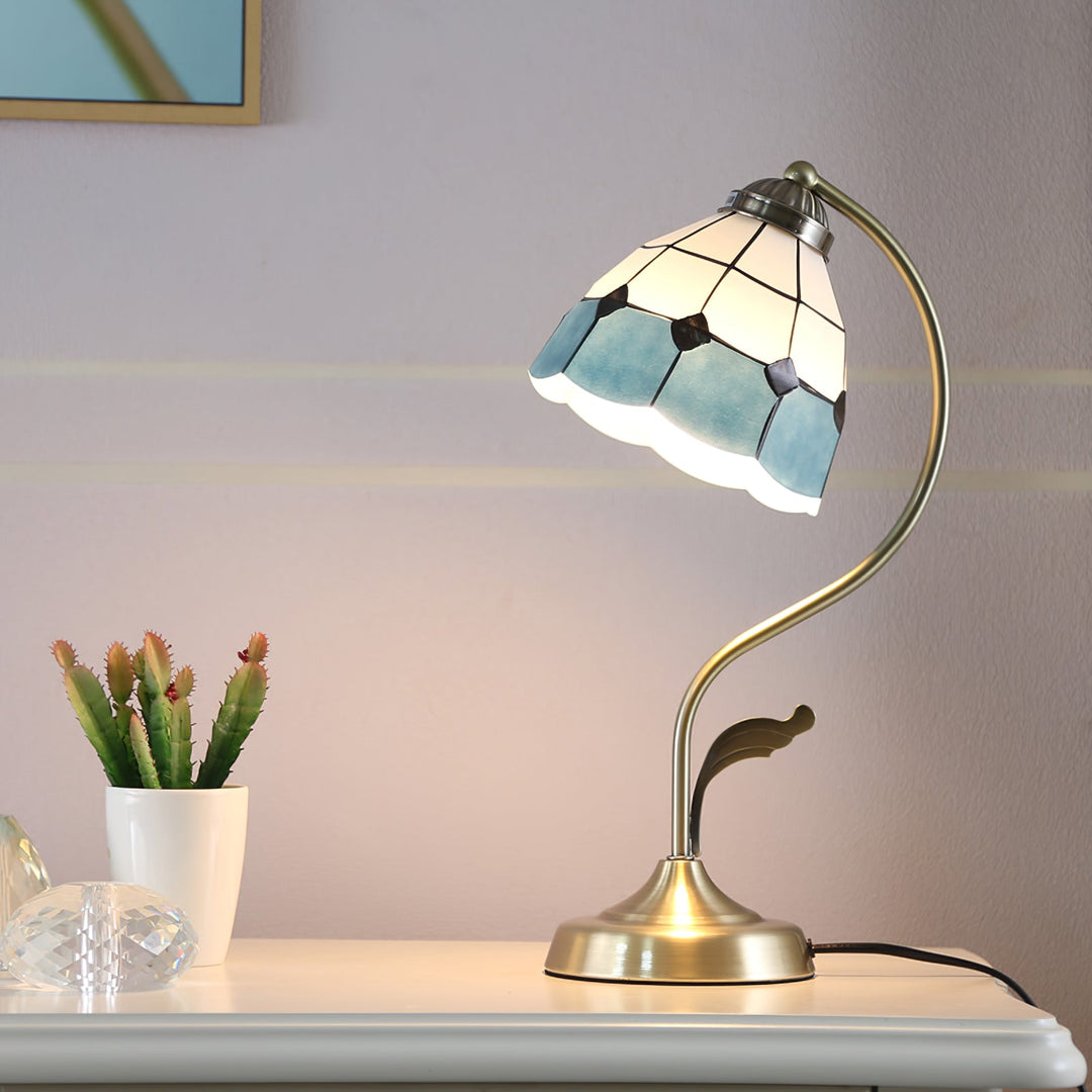 Lisslune | LuxePetal – White and Blue Glass Floral Table Lamp in Gold