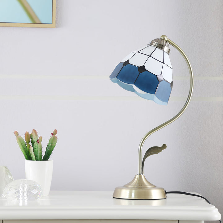 Lisslune | LuxePetal – White and Blue Glass Floral Table Lamp in Gold