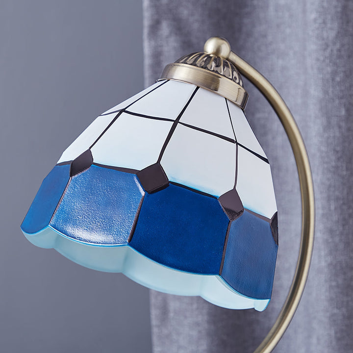 Lisslune | LuxePetal – White and Blue Glass Floral Table Lamp in Gold