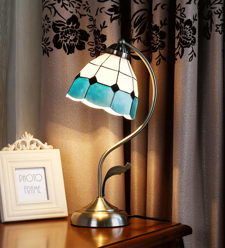 Lisslune | LuxePetal – White and Blue Glass Floral Table Lamp in Gold