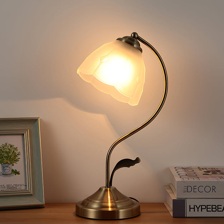Lisslune | LuxePetal – White and Blue Glass Floral Table Lamp in Gold