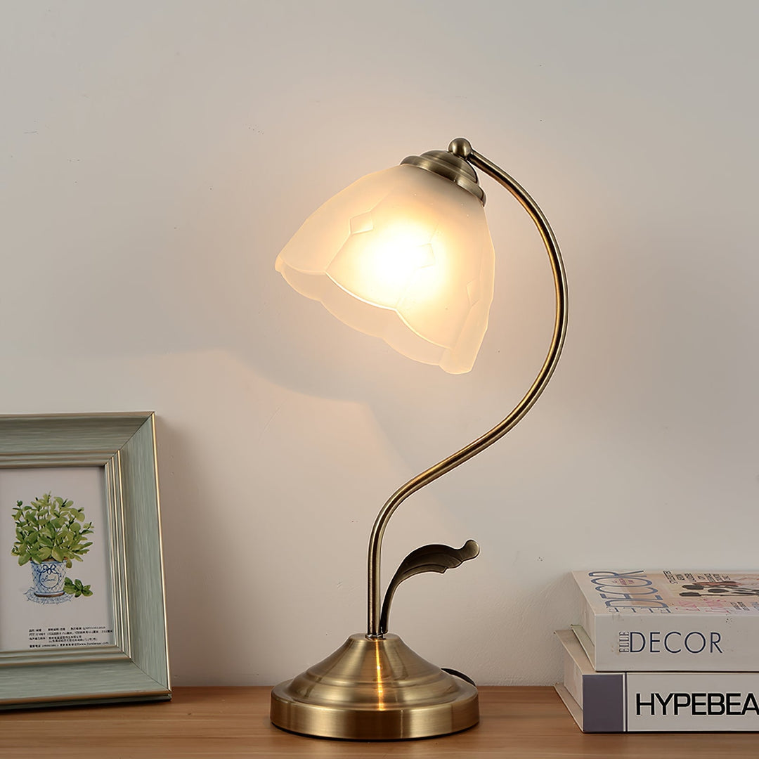 Lisslune | LuxePetal – White and Blue Glass Floral Table Lamp in Gold