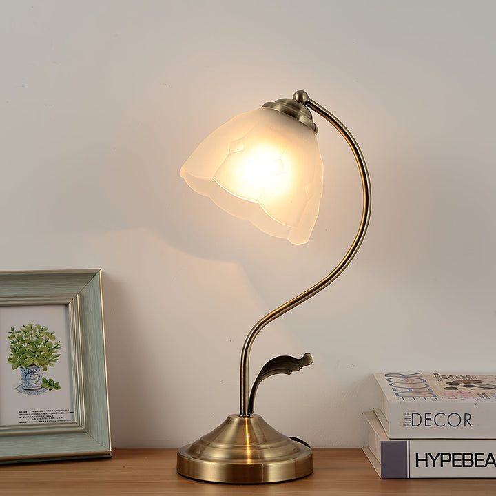 Lisslune | LuxePetal – White and Blue Glass Floral Table Lamp in Gold