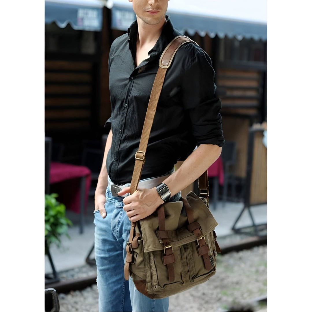Lisslune | Michael Bag – Vintage Canvas Messenger Bag for Men with Leather Accents