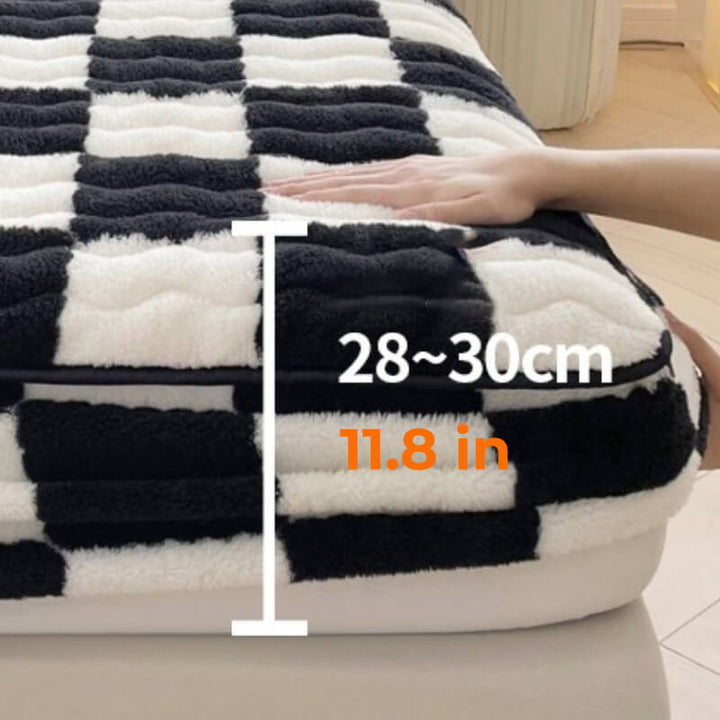 Lisslune | Milk Velvet Checked Bed Linen Fitted Sheet Mattress Cover
