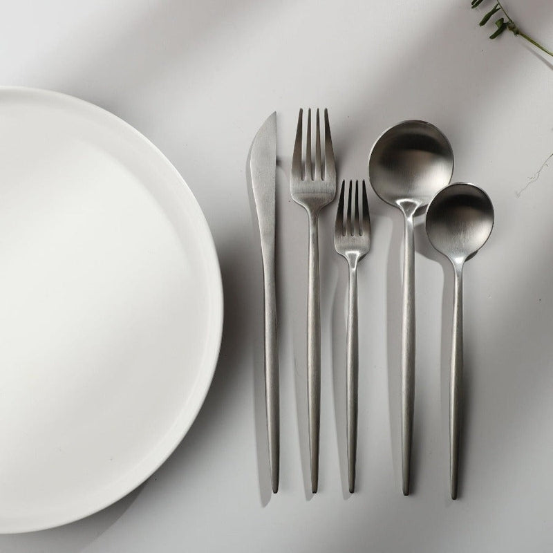 Lisslune | Minimalist Flatware Set – 20-Piece Titanium-Coated Stainless Steel Cutlery | Modern Matte Finish for Elegant Dining