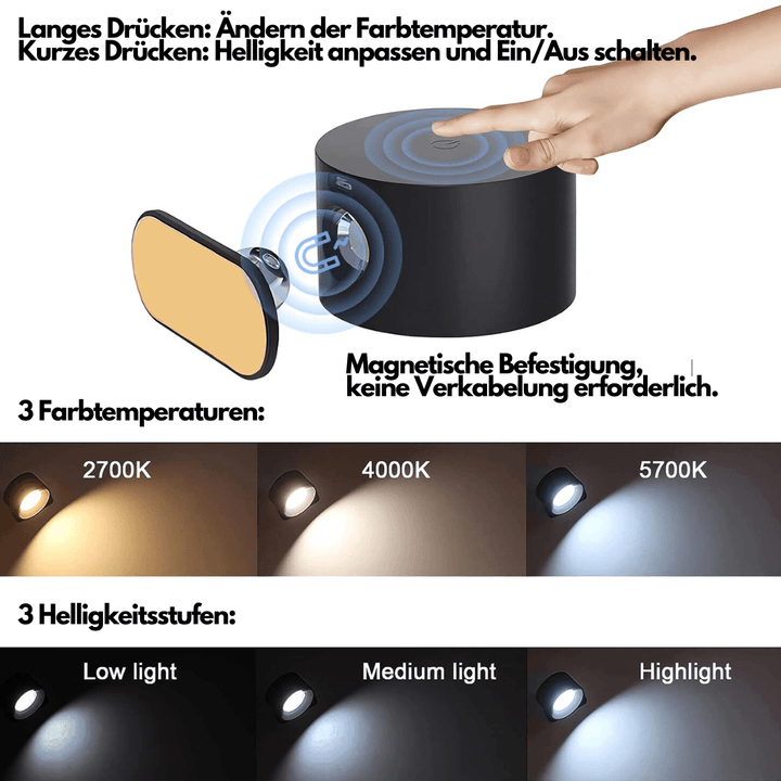 Lisslune | 360° wireless rechargeable wall light | Versatile LED lighting solution