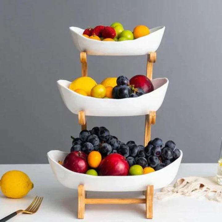 Lisslune | BambuNest – Modern Bamboo Fruit Basket with Removable Trays & Multi-Tier Design