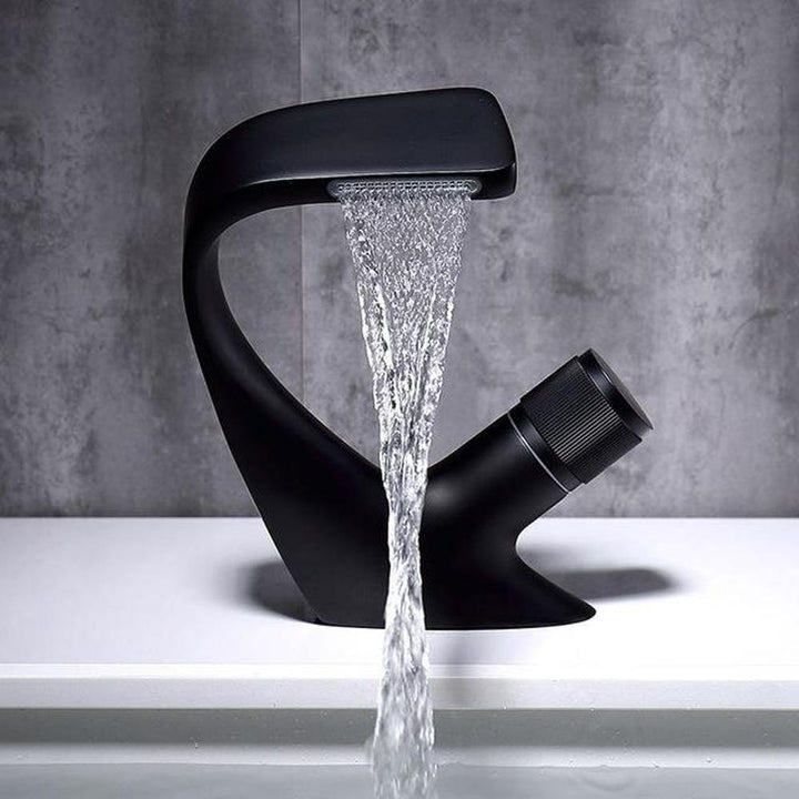 Lisslune | AQUACASCADE Basin Tap – Modern Waterfall Bathroom Mixer Tap in Solid Brass