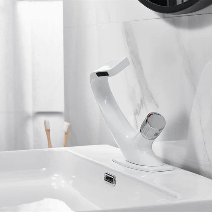 Lisslune | AQUACASCADE Basin Tap – Modern Waterfall Bathroom Mixer Tap in Solid Brass