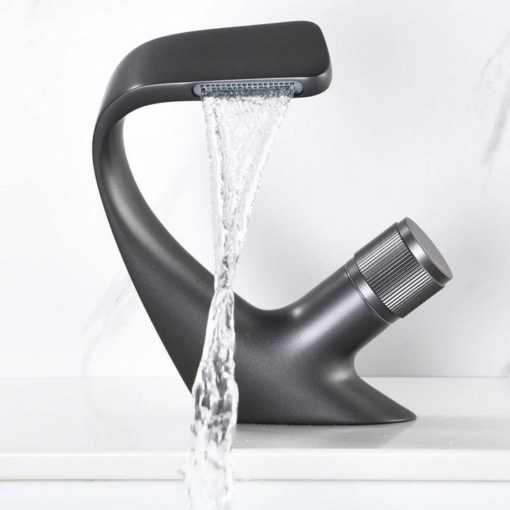 Lisslune | AQUACASCADE Basin Tap – Modern Waterfall Bathroom Mixer Tap in Solid Brass