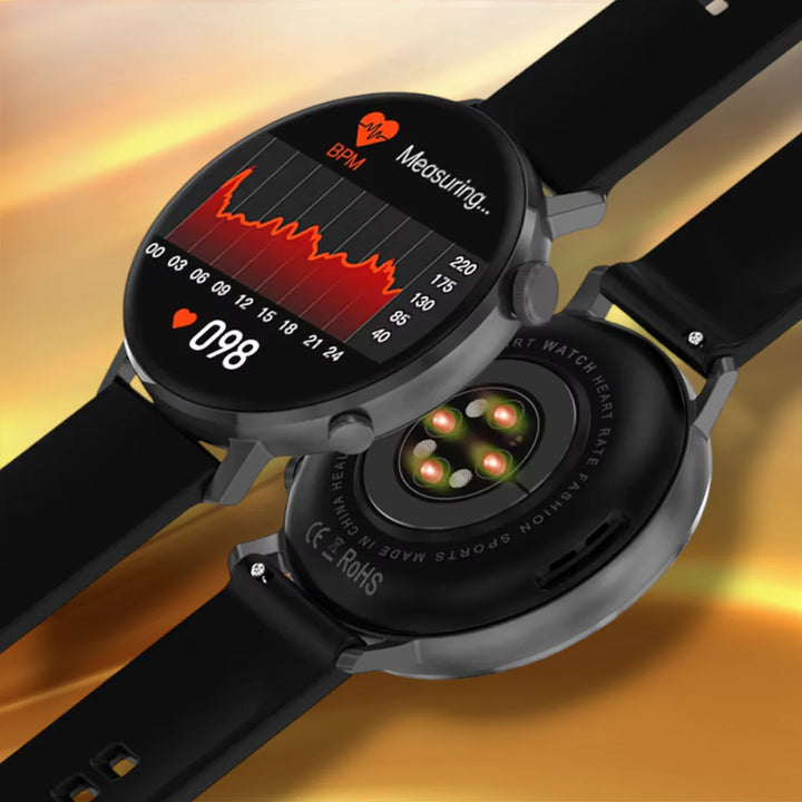 Lisslune | Smartwatch that answers calls and SMS, black leather "Crythonaris"
