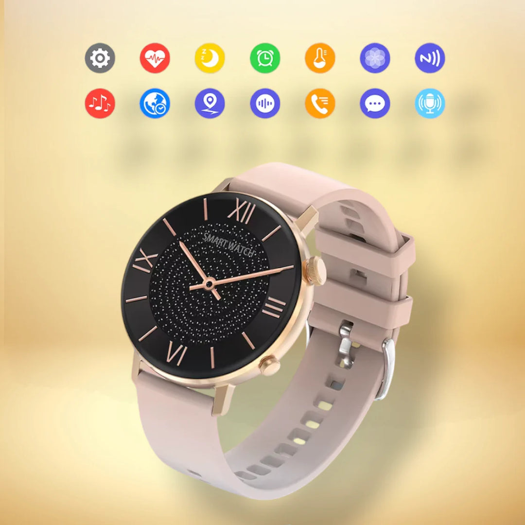 Lisslune | Smartwatch that answers calls and SMS, black leather "Crythonaris"