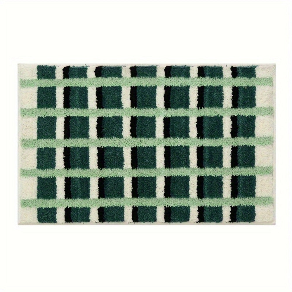 Lisslune | Moss Green Geometric Flock Bath Mat