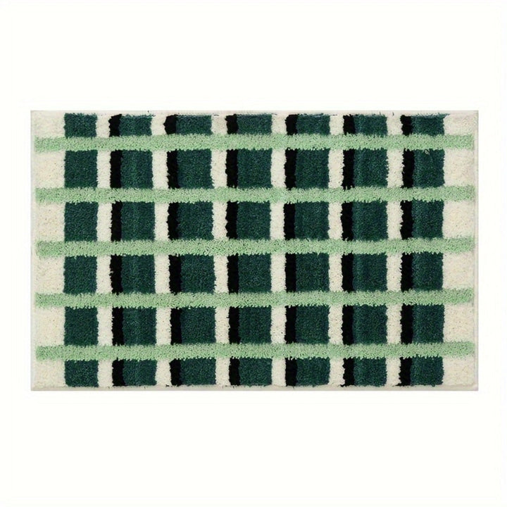 Lisslune | Moss Green Geometric Flock Bath Mat