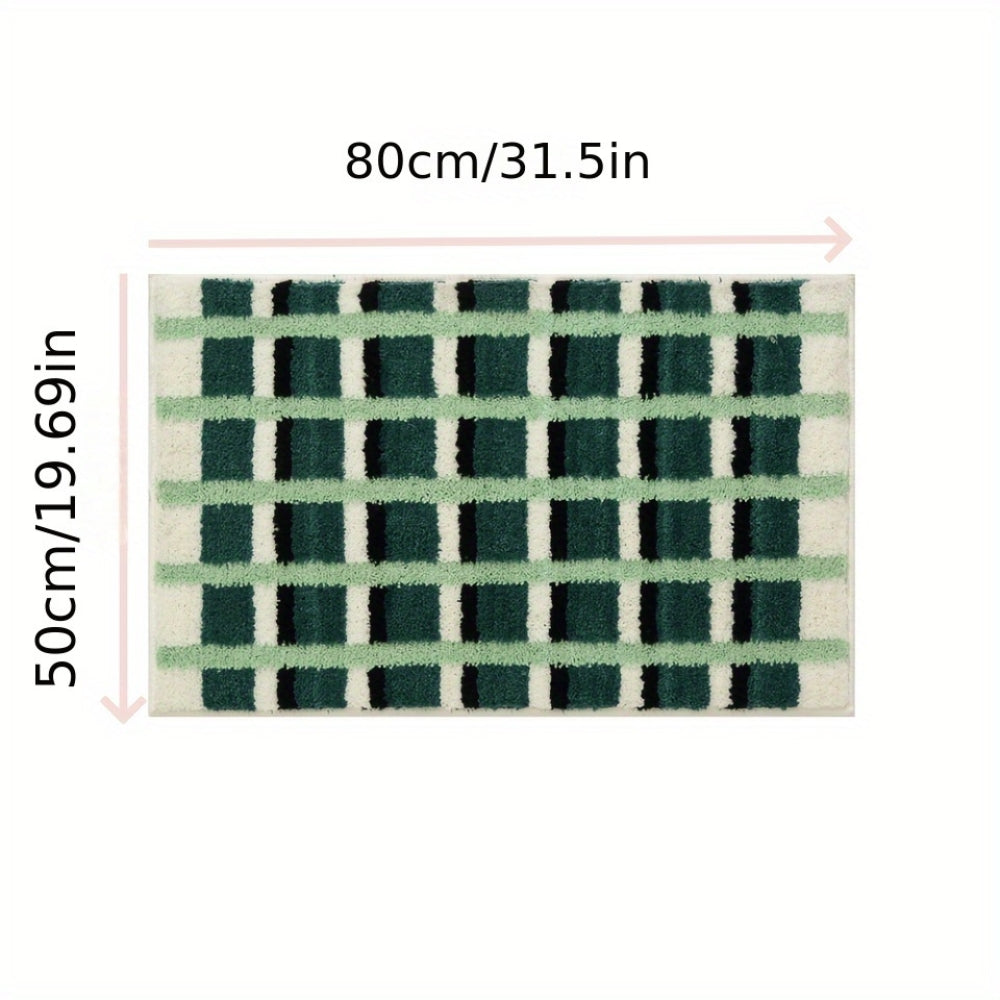 Lisslune | Moss Green Geometric Flock Bath Mat
