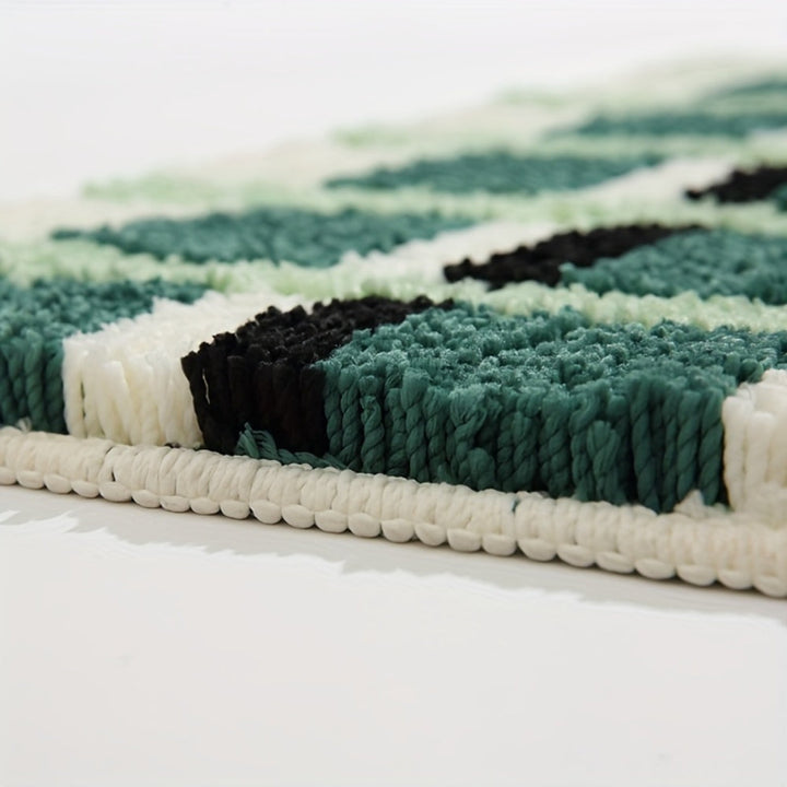 Lisslune | Moss Green Geometric Flock Bath Mat