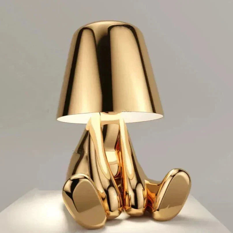 Lisslune | Golden Man LED Thinking Table Lamp – Playful Nightstand Lamp for Bedroom & Decor