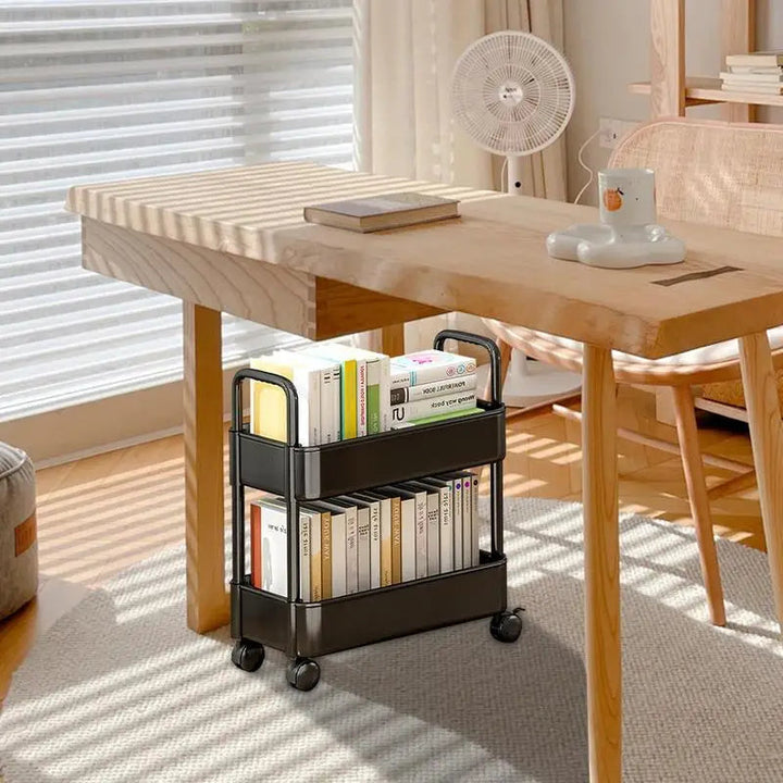 Lisslune | BookRacer – Mobile book cart with 2 shelves and pen holder