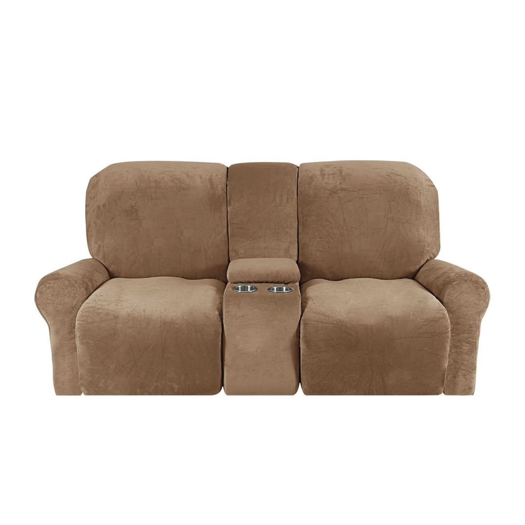 Lisslune | 2-Seater Recliner Sofa Cover with Cup Holders – Velvet Plush