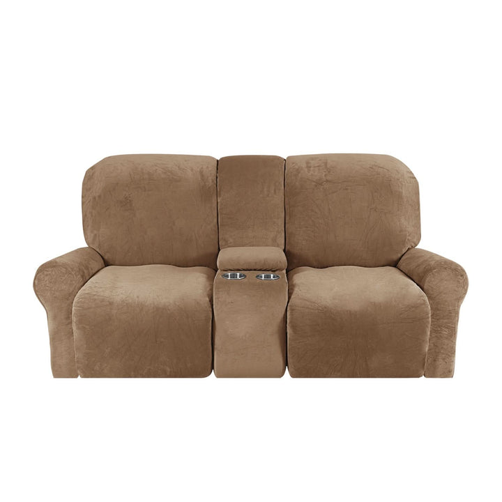 Lisslune | 2-Seater Recliner Sofa Cover with Cup Holders – Velvet Plush