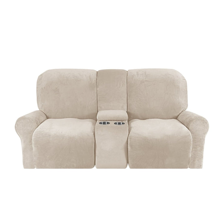 Lisslune | 2-Seater Recliner Sofa Cover with Cup Holders – Velvet Plush