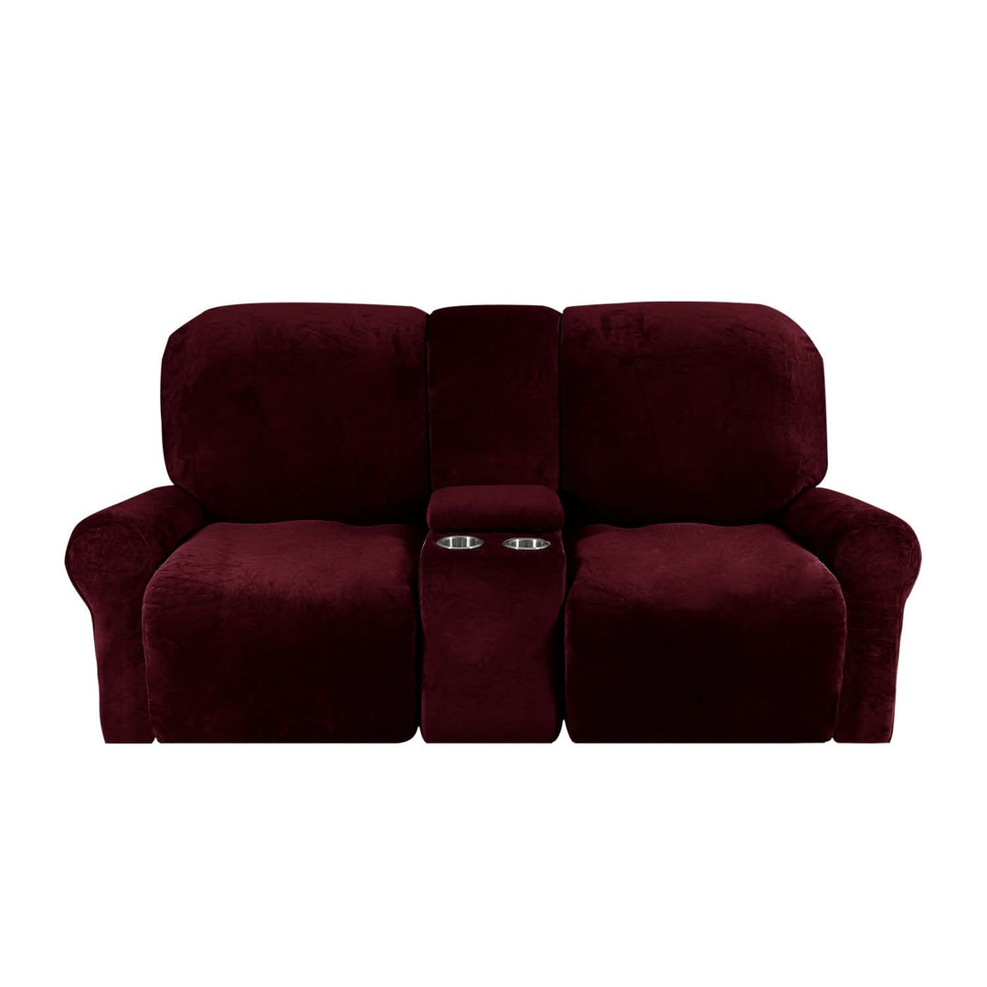 Lisslune | 2-Seater Recliner Sofa Cover with Cup Holders – Velvet Plush