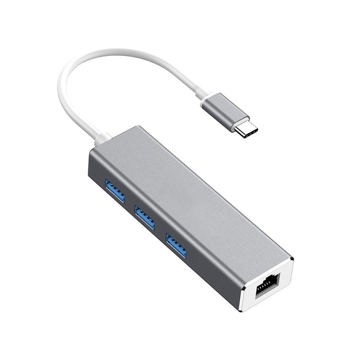 Lisslune | USB-C / Type-C to Gigabit Ethernet RJ45 & 3 x USB 3.0 Adapter Converter HUB, Computer External Tablet Phone Universal (Gray)