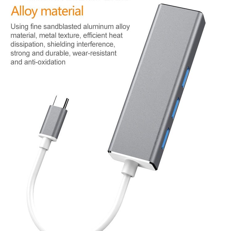 Lisslune | USB-C / Type-C to Gigabit Ethernet RJ45 & 3 x USB 3.0 Adapter Converter HUB, Computer External Tablet Phone Universal (Gray)