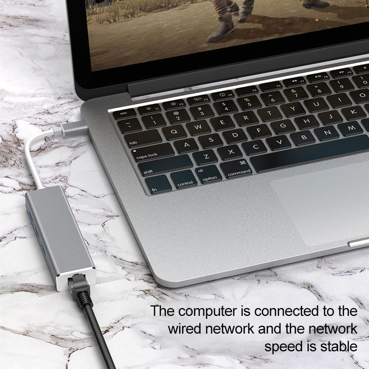 Lisslune | USB-C / Type-C to Gigabit Ethernet RJ45 & 3 x USB 3.0 Adapter Converter HUB, Computer External Tablet Phone Universal (Gray)